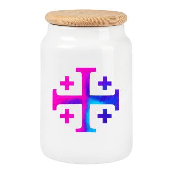 Kairos Kreuz (Jerusalemkreuz) – Galaxie - Keksdose mit Holzdeckel - Weiß - Vorne