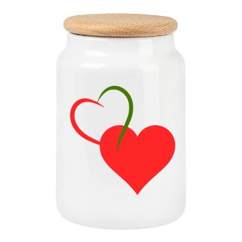 Red and green heart - Cookie Jar with Wooden Lid - white - Front