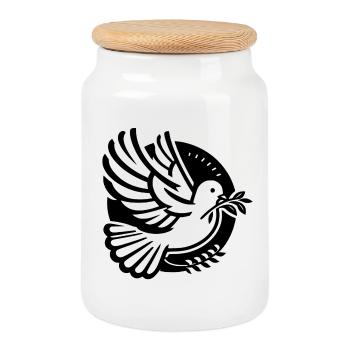 Colombe de la paix – symbole d’espoir - Boîte à biscuits avec couvercle en bois - blanc - Devant