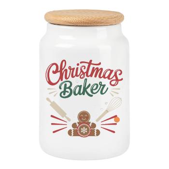 Boulanger de Noël Crew Weihnachtsbäcker Team - Boîte à biscuits avec couvercle en bois - blanc - Devant
