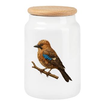 Jays illustration in nature design - Cookie Jar with Wooden Lid - white - Front