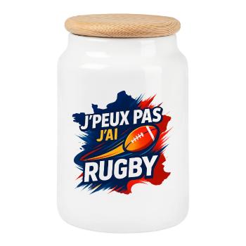 J'ai Rugby – Phrases and Passion - Cookie Jar with Wooden Lid - white - Front