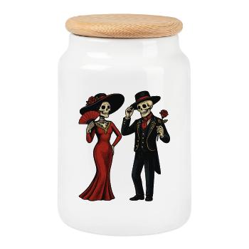 Elégant duo de squelettes en robe de soirée - Boîte à biscuits avec couvercle en bois - blanc - Devant