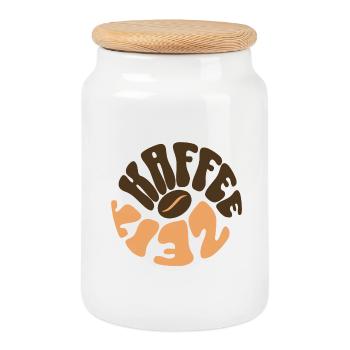 Coffee Time - Cookie Jar with Wooden Lid - white - Front