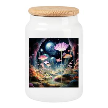 Cosmic Blossoms in the Star Forest - Cookie Jar with Wooden Lid - white - Front