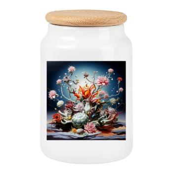 Alchimie florale au néon - Boîte à biscuits avec couvercle en bois - blanc - Devant