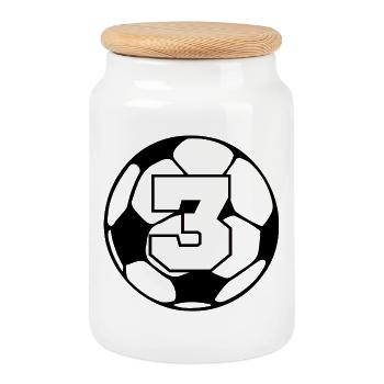 Nummer 3 Fußball - 3. Jubiläum - Keksdose mit Holzdeckel - Weiß - Vorne
