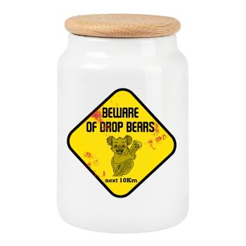 Warning Sign Drop Bears - Cookie Jar with Wooden Lid - white - Front