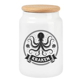 Kraken Krake Tintenfisch Octopus - Boîte à biscuits avec couvercle en bois - blanc - Devant