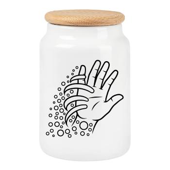Art minimaliste au trait à la main - Boîte à biscuits avec couvercle en bois - blanc - Devant