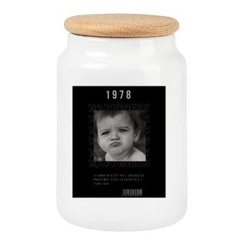 portait tete de Bébé en noir et blanc - Boîte à biscuits avec couvercle en bois - blanc - Devant