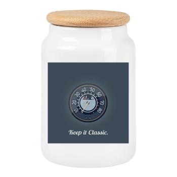 Restez classique - Conception rétro du compteur de vitesse - Boîte à biscuits avec couvercle en bois - blanc - Devant