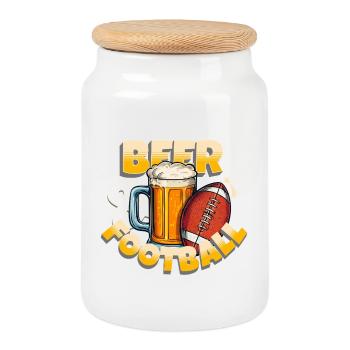 Beer and Football Mashup - Cookie Jar with Wooden Lid - white - Front