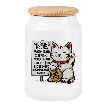 Panneau Lucky Cat Fortune - Boîte à biscuits avec couvercle en bois - blanc - Devant