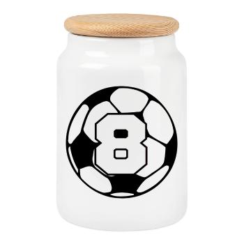 Number 8 football - 8th anniversary - Cookie Jar with Wooden Lid - white - Front
