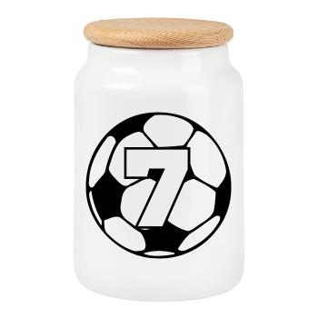 Number 7 football - 7th anniversary - Cookie Jar with Wooden Lid - white - Front