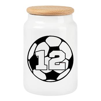 Nummer 12 Fußball - 12-jähriges Jubiläum - Keksdose mit Holzdeckel - Weiß - Vorne