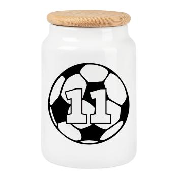 Number 11 football - 11th anniversary - Cookie Jar with Wooden Lid - white - Front