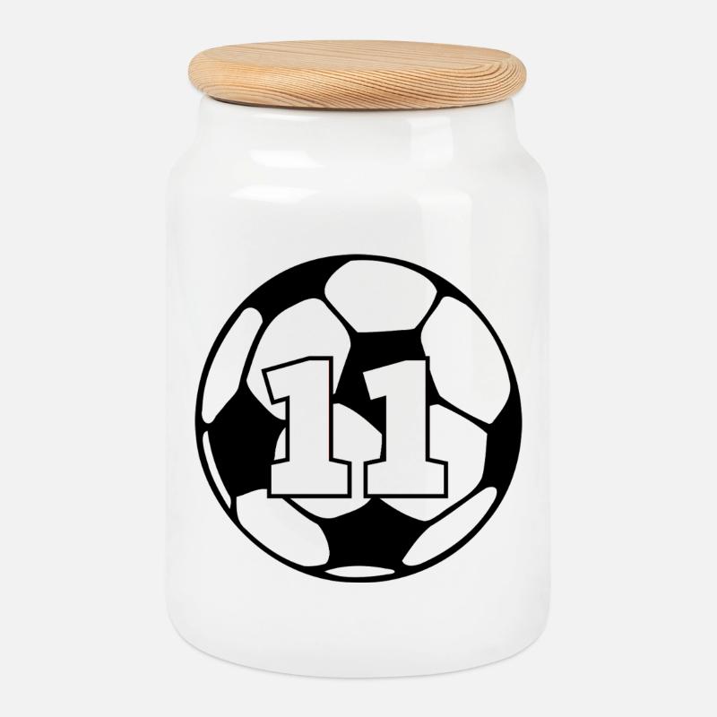 Nummer 11 Fußball - 11-jähriges Jubiläum - Keksdose mit Holzdeckel - Weiß
