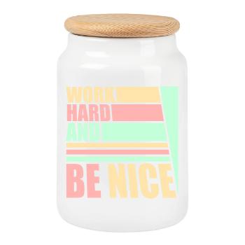 Work Hard Be Nice Motivation Positiver Geist Zitat - Keksdose mit Holzdeckel - Weiß - Vorne