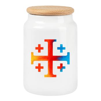Croix du Caire (Croix de Jérusalem) – Feu et azur - Boîte à biscuits avec couvercle en bois - blanc - Devant