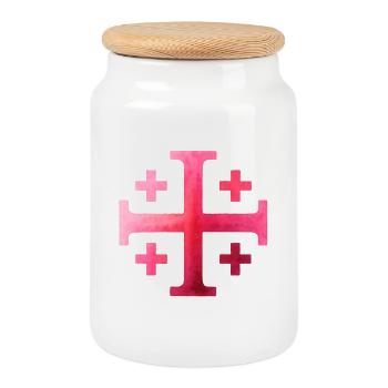 Croix Kairos (Croix de Jérusalem) – Cramoisi et rose - Boîte à biscuits avec couvercle en bois - blanc - Devant