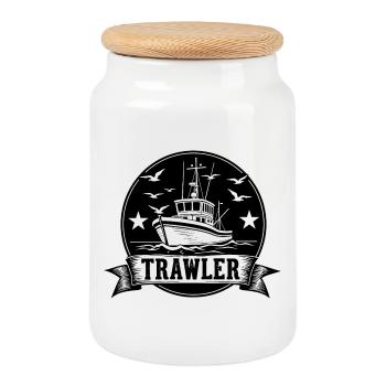 Cutter Nautical Seal Motif - Cookie Jar with Wooden Lid - white - Front