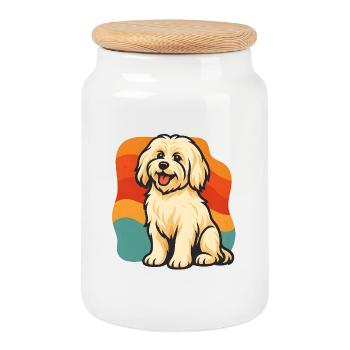 Chien havanais au design rétro - Boîte à biscuits avec couvercle en bois - blanc - Devant