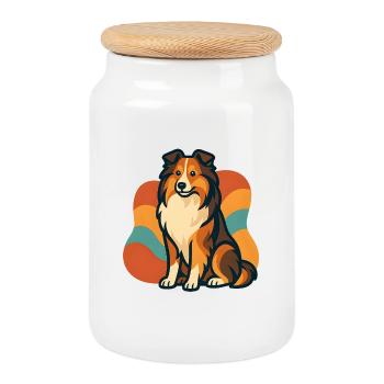 Chien de berger Shetland vibrant Sunburst - Boîte à biscuits avec couvercle en bois - blanc - Devant
