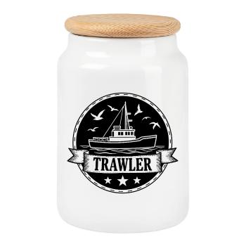 Cutter de pêche Chalutier Pêche Mer - Boîte à biscuits avec couvercle en bois - blanc - Devant