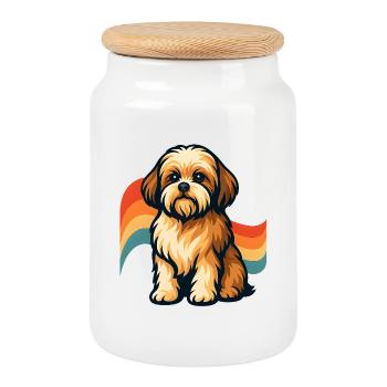 Shih Tzu Hund Regenbogen Traum - Keksdose mit Holzdeckel - Weiß - Vorne