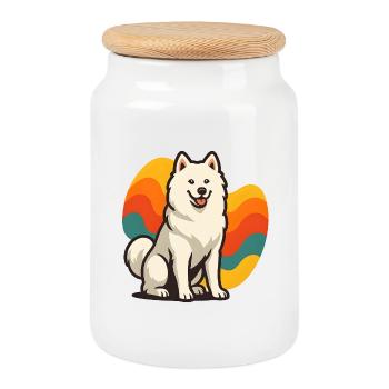 Chien Samoyède Prisme Retro Wave - Boîte à biscuits avec couvercle en bois - blanc - Devant