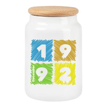 33. Geburtstag Farbige Patches since 12/1992 - Cookie Jar with Wooden Lid - white - Front
