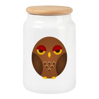Grumpy Owl Silhouette - Boîte à biscuits avec couvercle en bois - blanc - Devant