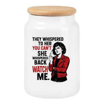 WATCH ME – Rebelle féministe - Boîte à biscuits avec couvercle en bois - blanc - Devant