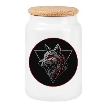 Alpha Spirit Geometric Wolf T-Shirt - Cookie Jar with Wooden Lid - white - Front
