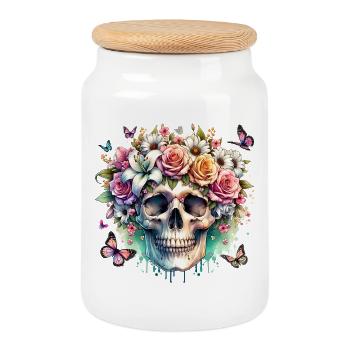 Fleurs Crâne Beauté Floraison - Boîte à biscuits avec couvercle en bois - blanc - Devant