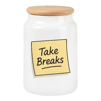 Rappel de note autocollante Take Breaks - Boîte à biscuits avec couvercle en bois - blanc - Devant