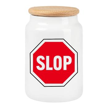 ARRÊTEZ le SLOP - Boîte à biscuits avec couvercle en bois - blanc - Devant