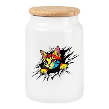 Gothic Katze mit lila Augen - Süßes Kätzchen - Keksdose mit Holzdeckel - Weiß - Vorne
