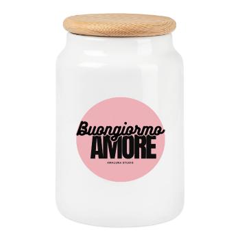 Buongiorno Amore Pink Circle - Keksdose mit Holzdeckel - Weiß - Vorne
