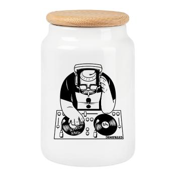 DJ - Boîte à biscuits avec couvercle en bois - blanc - Devant