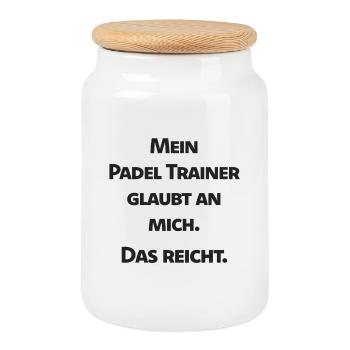 My padel coach believes in me - Cookie Jar with Wooden Lid - white - Front