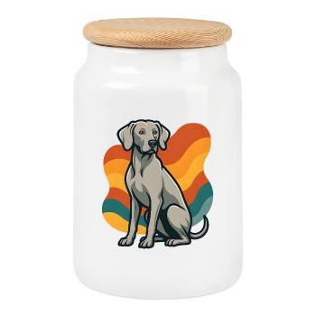 weimaranerWHund im Retro-Wellenmuster - Keksdose mit Holzdeckel - Weiß - Vorne