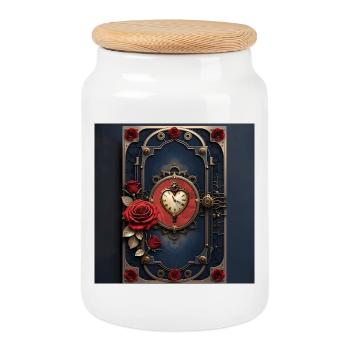 Montre Art Déco avec Roses - Boîte à biscuits avec couvercle en bois - blanc - Devant