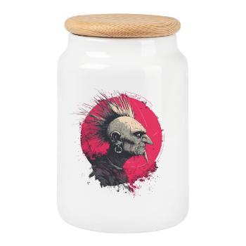 Old Punk – Rebellion knows no age - Cookie Jar with Wooden Lid - white - Front