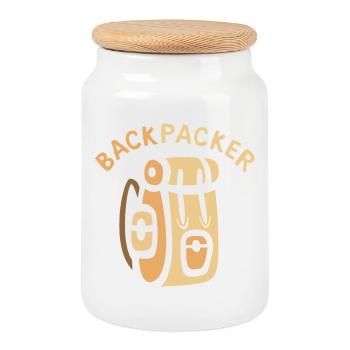 Backpacker Comic Backpack Design - Cookie Jar with Wooden Lid - white - Front
