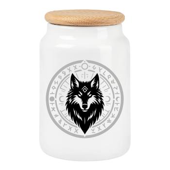 Rune Star Circle Emblem - Cookie Jar with Wooden Lid - white - Front