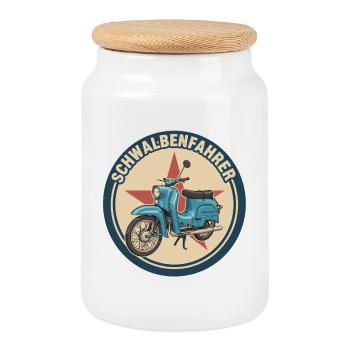 Schwalbe Simson Moped DDR Suhl KR51 Geschenk - Keksdose mit Holzdeckel - Weiß - Vorne