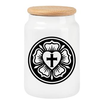 Rose luthérienne - Boîte à biscuits avec couvercle en bois - blanc - Devant